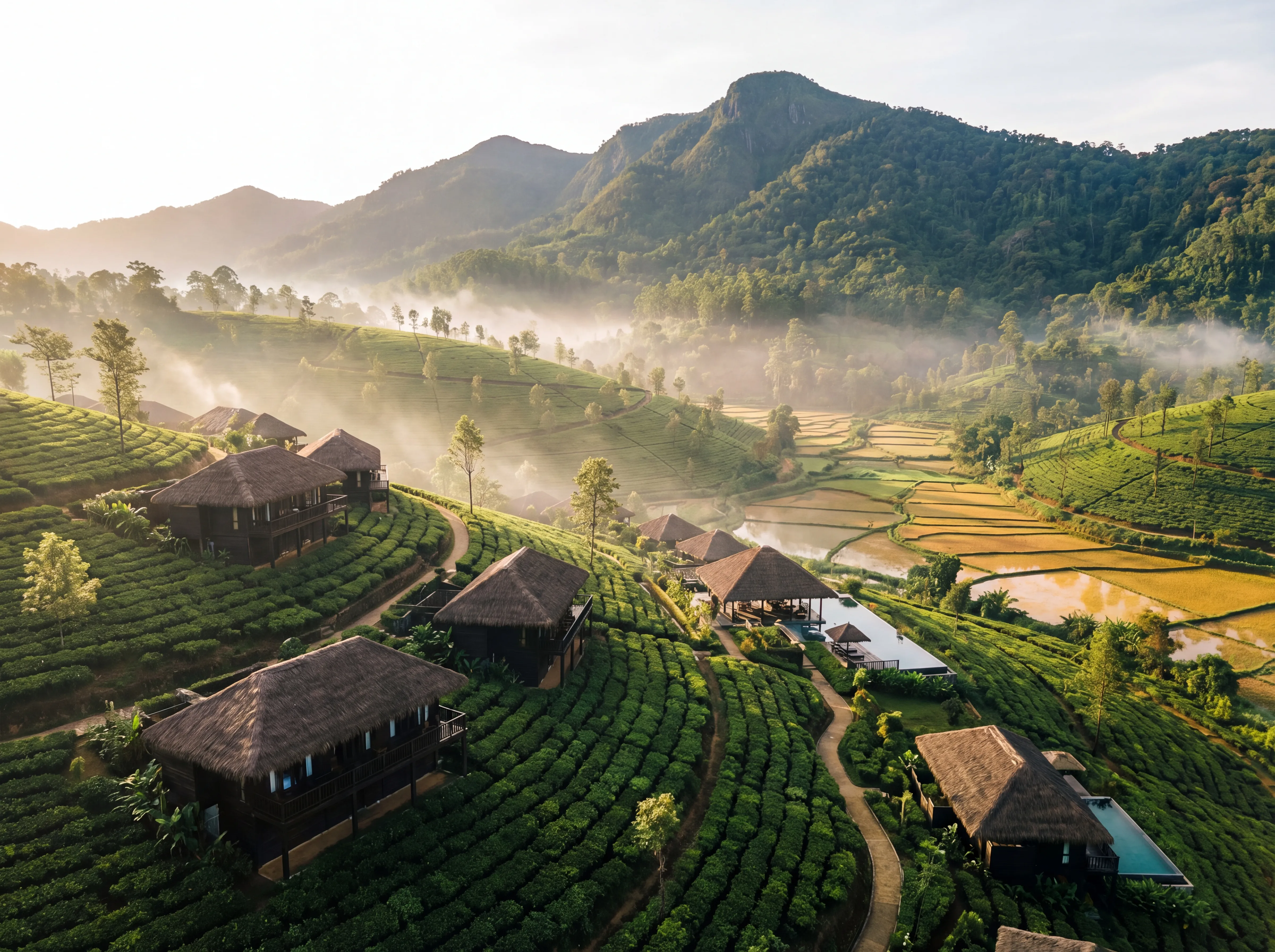 ANYA Melia aerial tea plantation view